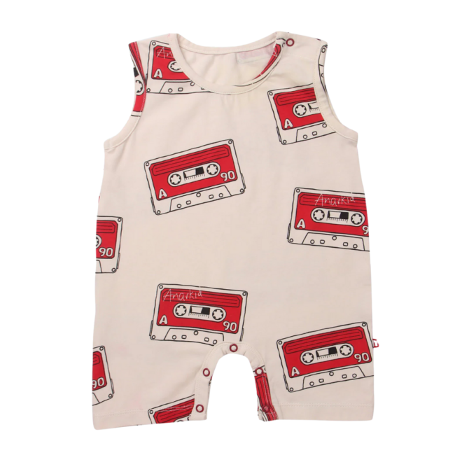 Round Neck Cassette Print Sleeveless Romper For Unisex Baby - Image 2