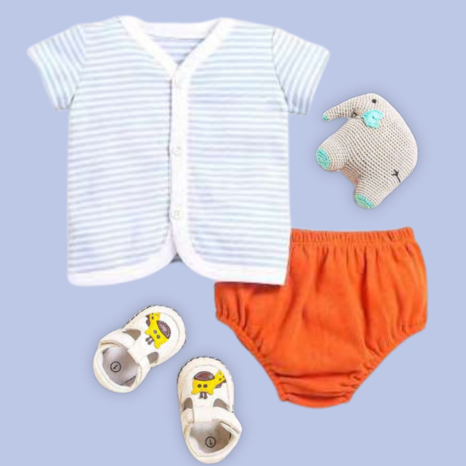 Short Sleeves Jhabla With Bloomer For Unisex Baby