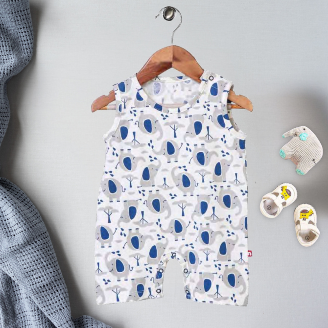 Sleeveless Round Neck Elephant Print Romper For Unisex Baby - Image 4