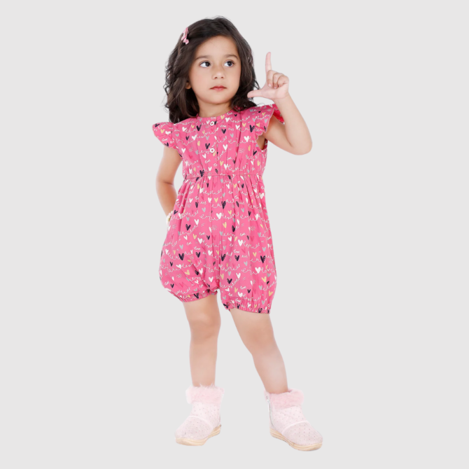 Heart Print Sleeveless Frill Jumpsuit Dress For Baby Girl & Kid girl - Image 2